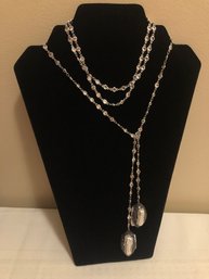 Sterling Silver Hematite, Fresh Water Pearl & CZ Lariat Necklace (52.5 Grams)