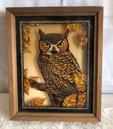 Vintage 1978 Reverse Painted Glass Owl Wall Accent