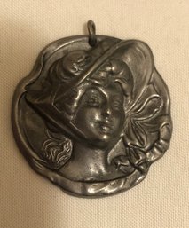 Solid Pewter Victorian Lady Pendant (58.1 Grams)