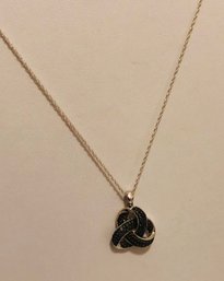 Sterling Silver SJ Signed Black Diamond Infinity Knot Necklace (7.0 Grams)