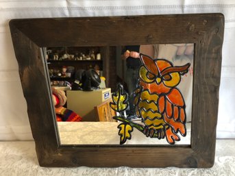 Vintage MCM Painted Owl Mirror