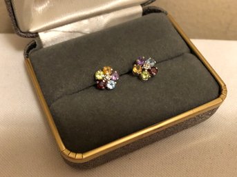 14K Gold Multicolor Gemstone Stud Earrings (1.2 Grams)