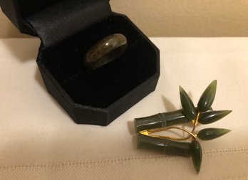 Vintage Nephrite Jade Brooch & Ring