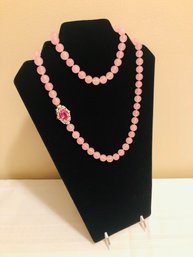 Sterling Silver NH Signed Rose Quartz & Pink Topaz Necklace