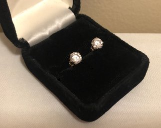 Sterling Silver DQ Signed CZ Stud Earrings (1.4 Grams)