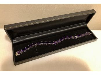 Sterling Silver Signed 925Y Amethyst Bracelet (22.2 Grams)