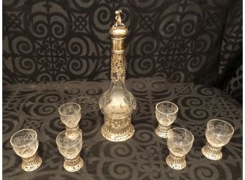 Vintage 800 Silver Decanter & Glass Set (Germany)