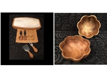 Wooden Bowls, Cutting Board & Utensil Set