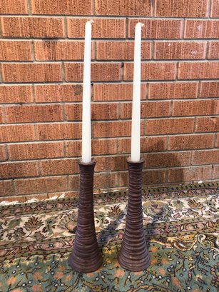 2 Brown Candlesticks W / Candles