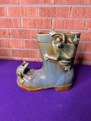 Ceramic Frog Boot Vase