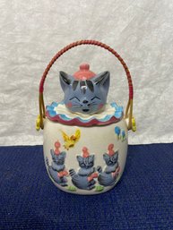 Kitty Kat Ceramic Basket With Lid