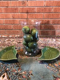 Jar With Limes & 2 Leaf Plates