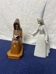 2 Statues - Lladro From Spain And Wood Statue