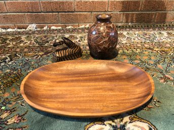 Wood Platter, Vase & Zebra Box