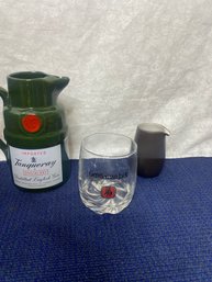 Tanquery Gin Pitcher, Gentleman's Jack Whiskey Glass And Ceramic Pitcher