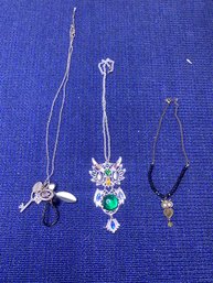 2 Owl Necklaces And A Pendant Necklace