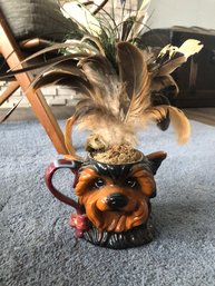 Big Sky Canine Yorkie Vase With Feathers