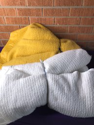 Two Vintage Blankets- White And Yellow