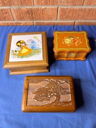 Three Wood Jewelry Boxes