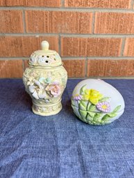 Ceramic Egg And Hummingbird Jar
