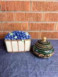 Ceramic Basket And Wood Jar