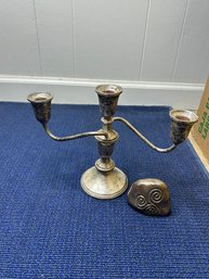 Sterling Candlestick Holder And Rock