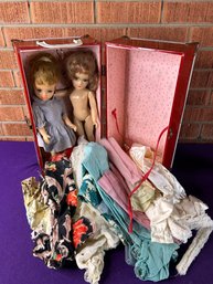 Two Dolls, Clothes And Case