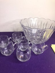 Crystal Punch Bowl And Cups - 12 X 7T