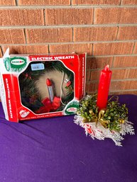 Vintage Candle Decor And Electric Wreath