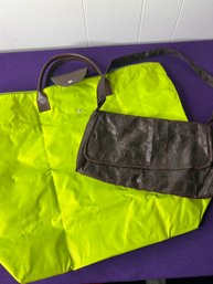 Green Foldable Purse With Brown Bag