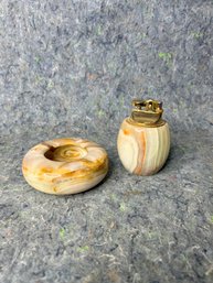 Vintage Marble Lighter And Ashtray