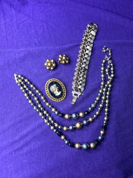 Vintage Bundle Of Gold/black Jewelry