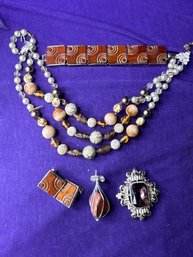 Vintage Bundle Of Jewelry - Necklace, Bracelet, Clip Ons, Pendants
