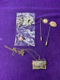 Vintage Bundle Of Jewelry - Pins And Necklace