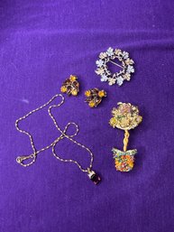 Vintage Bundle Of Jewelry - Pins, Clip Ons And Necklace