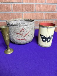 A Basket And 2 Vases