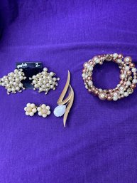 Vintage Bundle Of Jewelry  - Bracelet, Pin, Clip Ons