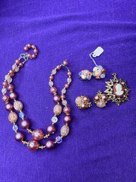 Vintage Bundle Of Jewelry -cameo, Necklace, Clip Ons