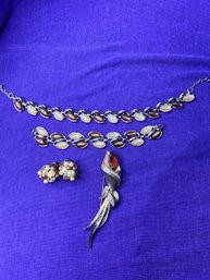 Vintage Bundle Of Jewelry - Necklace, Bracelet, Clip Ons, Pin