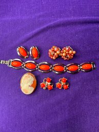 Vintage Bundle Of Orange Jewelry
