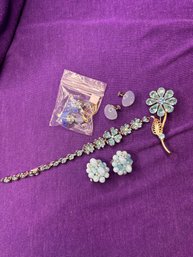 Vintage Bundle Of Jewelry - Bracelet, Clip Ons, Pin