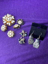Vintage Bundle Of Jewelry - Clip Ons, Earrings , Pin