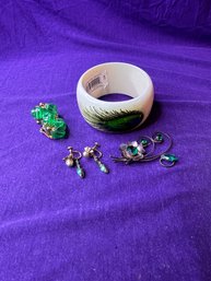 Vintage Bundle Of Green Jewelry
