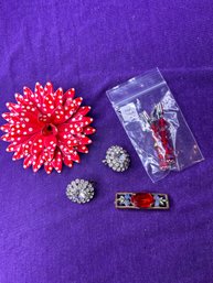 Vintage Bundle Of Jewelry  - Red And Bling
