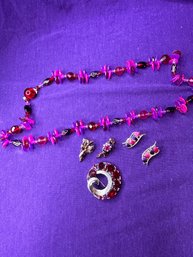 Vintage Bundle Of Red And Pink Jewelry