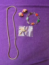 Vintage Bundle Of Jewelry  - Necklace, Bracelet, Pendant, Clip Ons