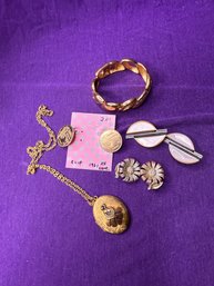 Vintage Bundle Of Jewelry  - Necklace, Bracelet, Clip Ons