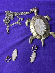 Vintage Turtle Necklace And Earrings