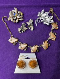 Vintage Bundle Of Jewelry  - Necklace, Puns, Clip Ons