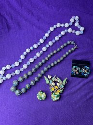 Vintage Bundle Of Jewelry - Necklaces, Pin, Clip Ons